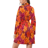 Autumn maple leaf pattern Women's Long Sleeve Belted Night Robe