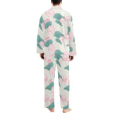 Pink lotus waterlily leaves pattern Men's Long Pajama Set