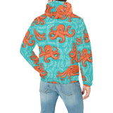 Octopus turquoise background Men's Padded Hooded Jacket