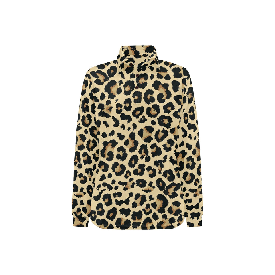Leopard print design pattern Women's Long Sleeve Polo Shirt