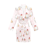 Cute Shiba Inu Dog Apple pattern Women's Long Sleeve Belted Night Robe