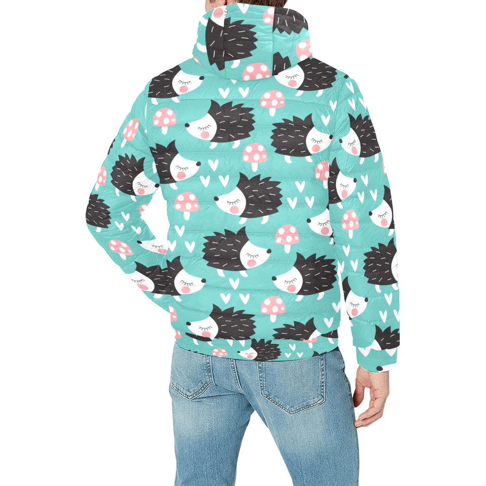 Hedgehog Pattern Print Design 03 Men's Padded Hooded Jacket