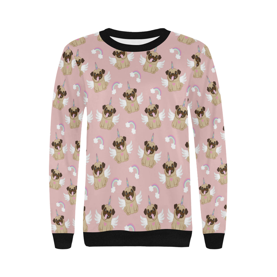 Cute unicorn pug pattern Women's Crew Neck Sweatshirt