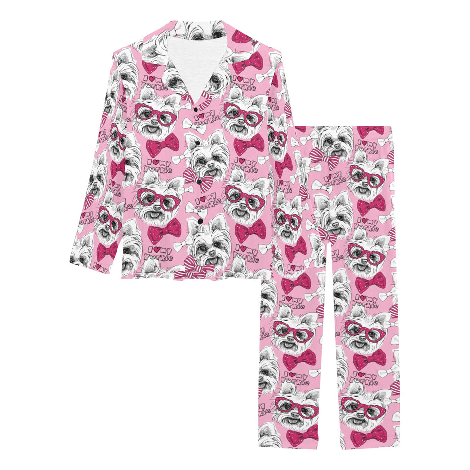 Yorkshire Terrier Pattern Print Design 03 Women's Long Pajama Set