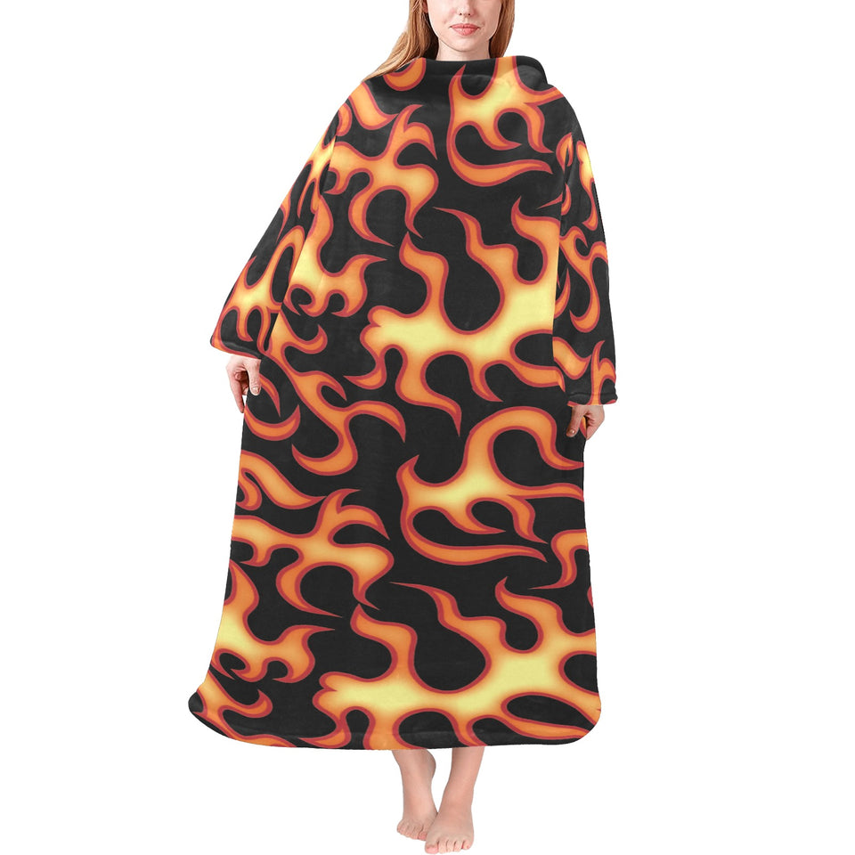 Fire flame dark pattern Blanket Robe with Sleeves