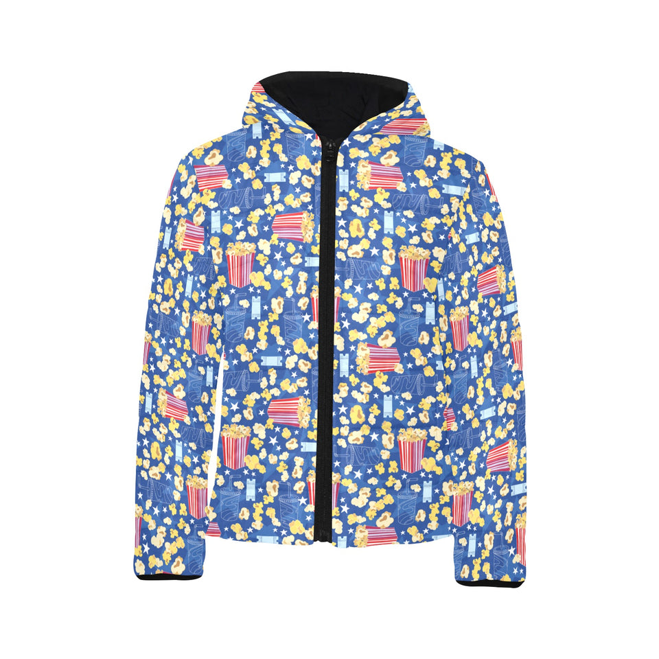 Popcorn Pattern Print Design 01 Kids' Boys' Girls' Padded Hooded Jacket