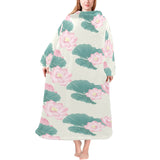 Pink lotus waterlily leaves pattern Blanket Robe with Sleeves