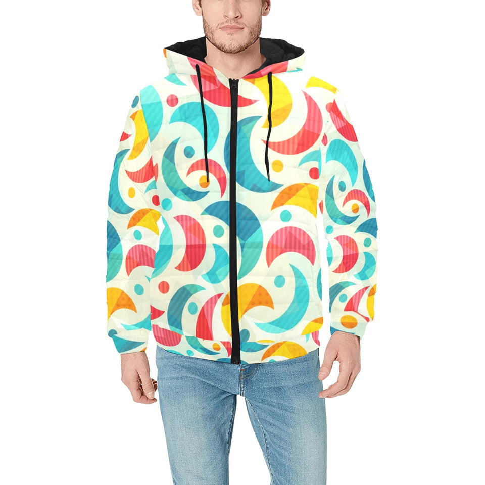 Colorful moon pattern Men's Padded Hooded Jacket