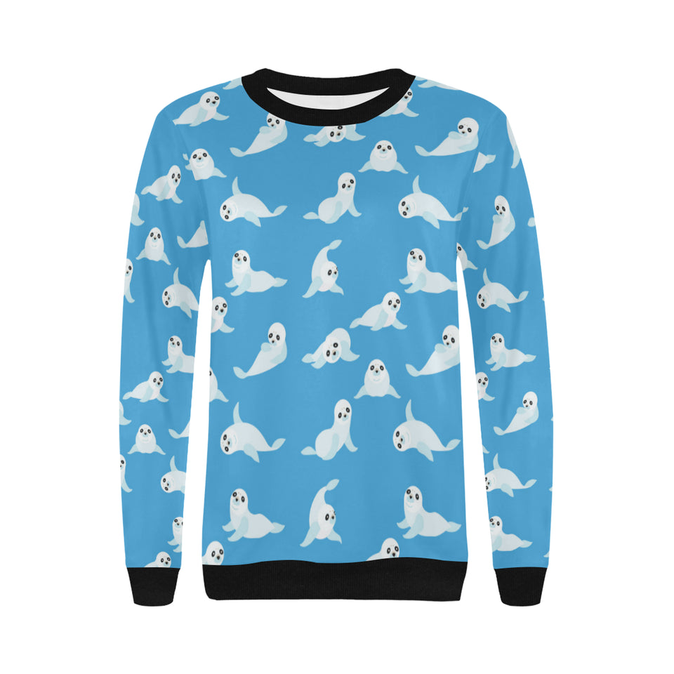 Cute sea lion seal pattern background Women's Crew Neck Sweatshirt