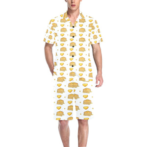 Pancake Pattern Print Design 03 Men's V-Neck Short Pajama Set