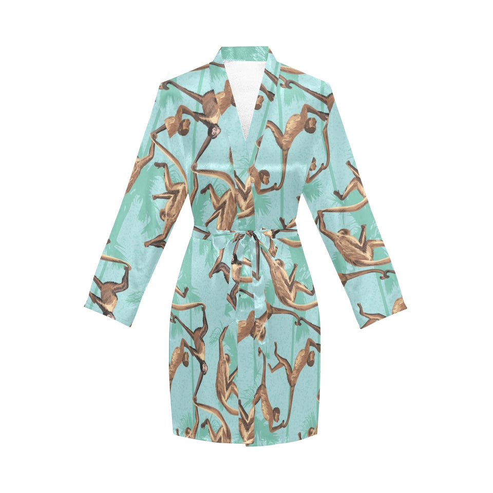 Monkey Palm tree background Women's Long Sleeve Belted Night Robe