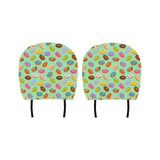 Colorful donut pattern green background Car Headrest Cover