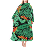 heliconia flower palm monstera leaves black backgr Blanket Robe with Sleeves