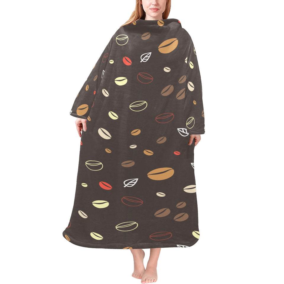 Coffee bean leave pattern Blanket Robe with Sleeves