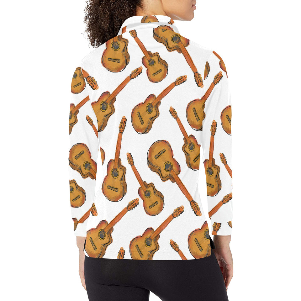 Paint Guitar Pattern Women's Long Sleeve Polo Shirt