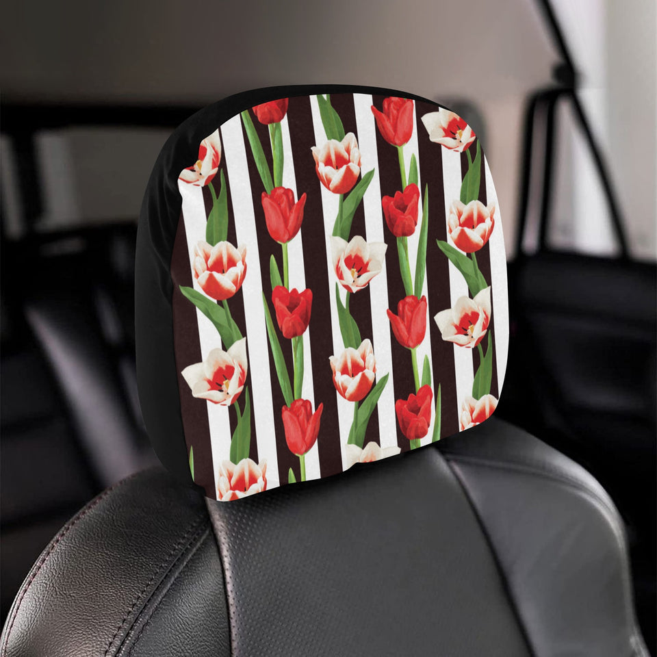red and white tulips pattern Car Headrest Cover
