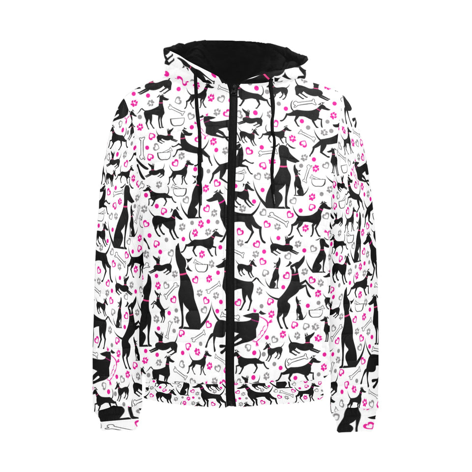 Greyhound Pattern Print Design 02 Men's Padded Hooded Jacket