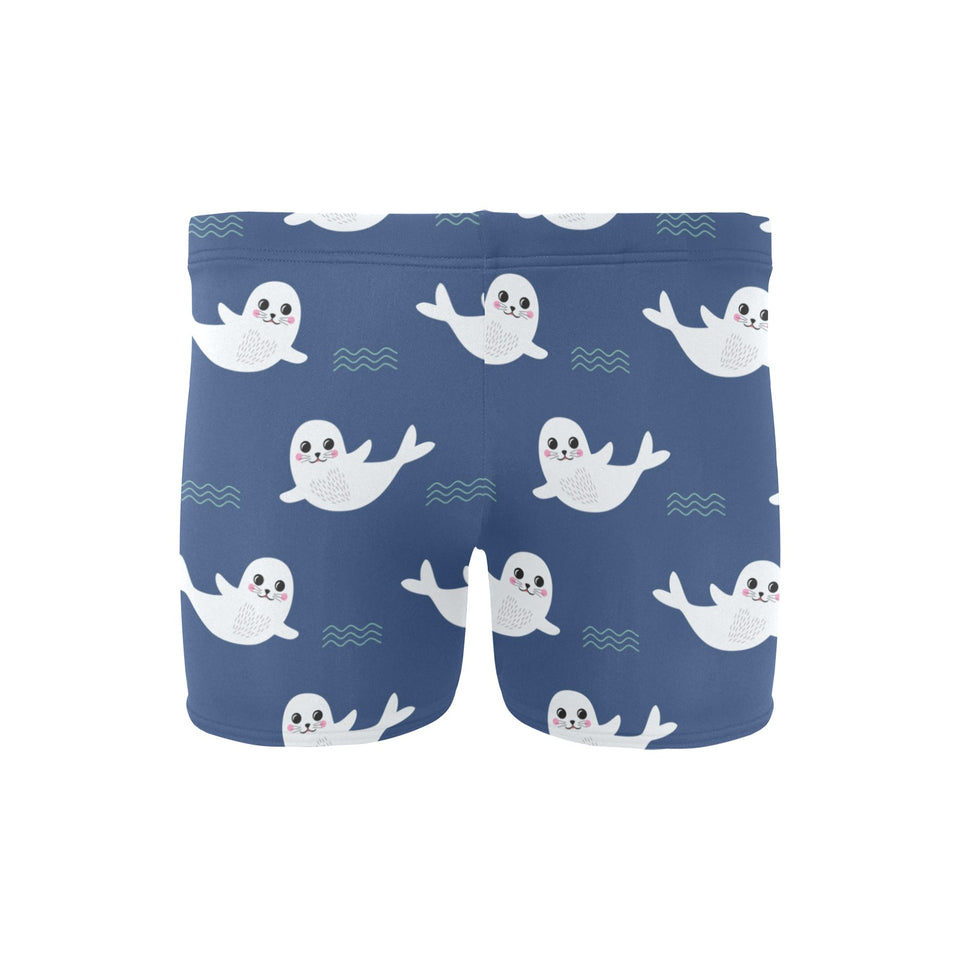 Cute white baby sea lion seal pattern Men's Swimming Trunks