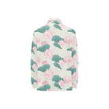 Pink lotus waterlily leaves pattern Women's Long Sleeve Polo Shirt