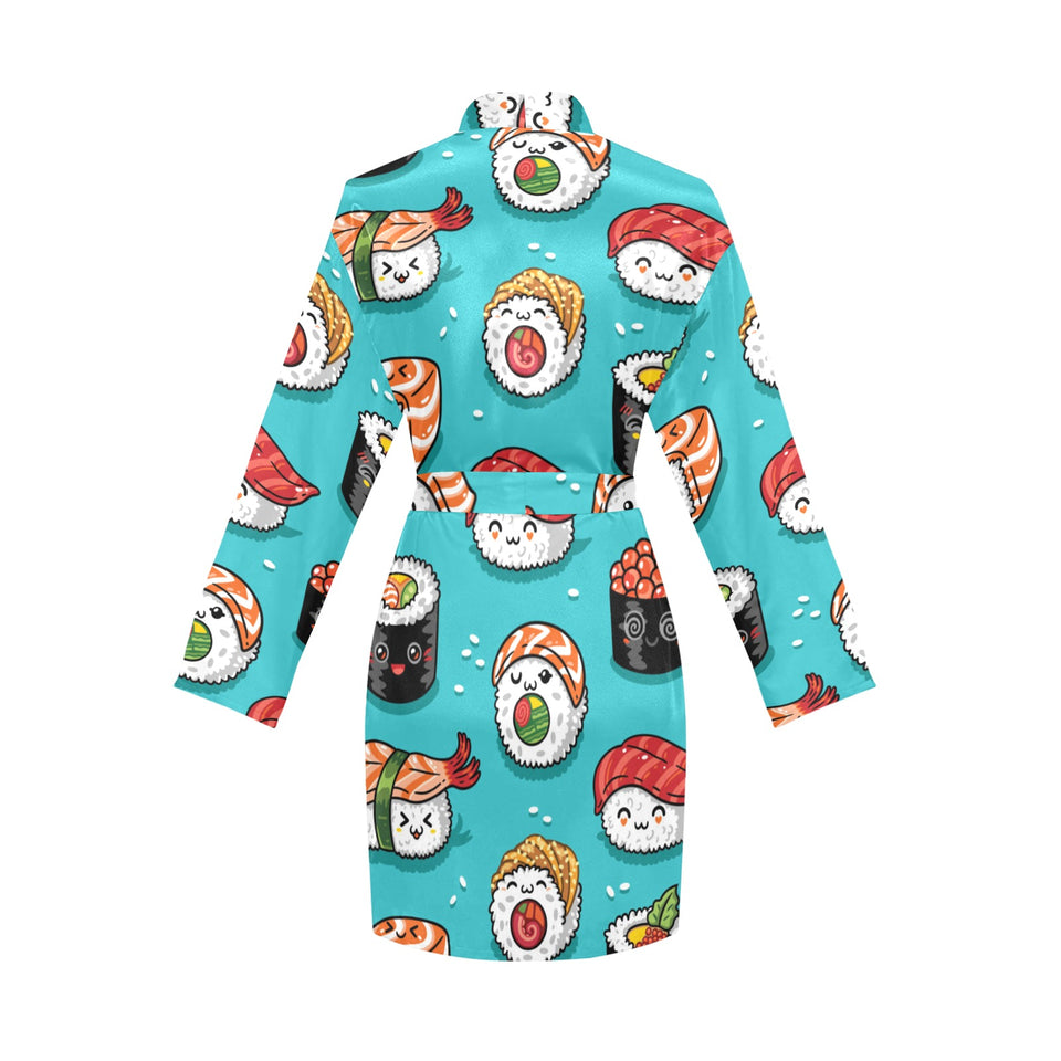 Cute sushi pattern Women's Long Sleeve Belted Night Robe