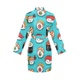 Cute sushi pattern Women's Long Sleeve Belted Night Robe