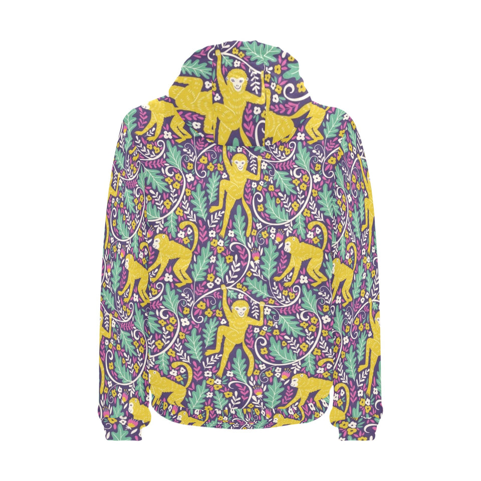 Cute yellow monkey leaves pattern Men's Padded Hooded Jacket