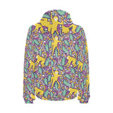 Cute yellow monkey leaves pattern Men's Padded Hooded Jacket