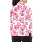 pink purple orchid pattern background Women's Long Sleeve Polo Shirt