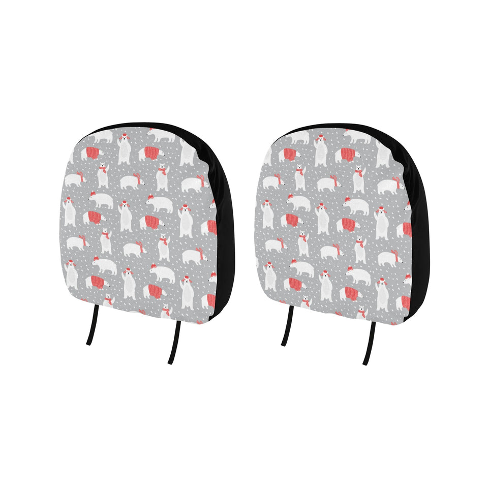 Cute polar bear christmas snow pattern Car Headrest Cover