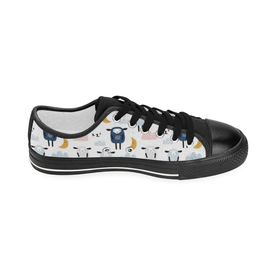 Cute sleeping sheep moon cloud pattern Kids' Boys' Girls' Low Top Canvas Shoes Black