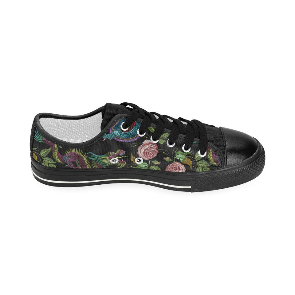 Dragons flower pattern Kids' Boys' Girls' Low Top Canvas Shoes Black