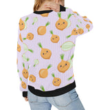 cute onions smiling faces purple background Women's Crew Neck Sweatshirt