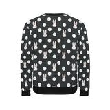 Cute white rabbit polka dots black background Men's Crew Neck Sweatshirt