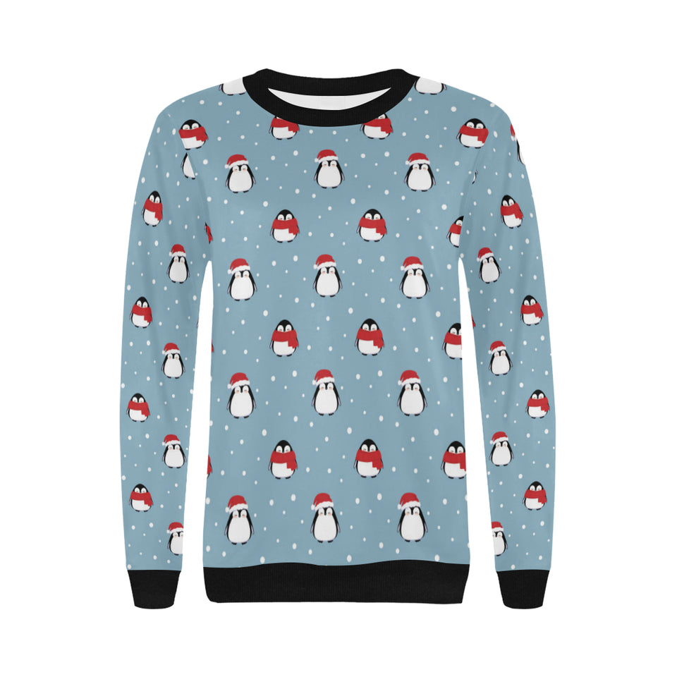 Cute penguin christmas snow pattern Women's Crew Neck Sweatshirt