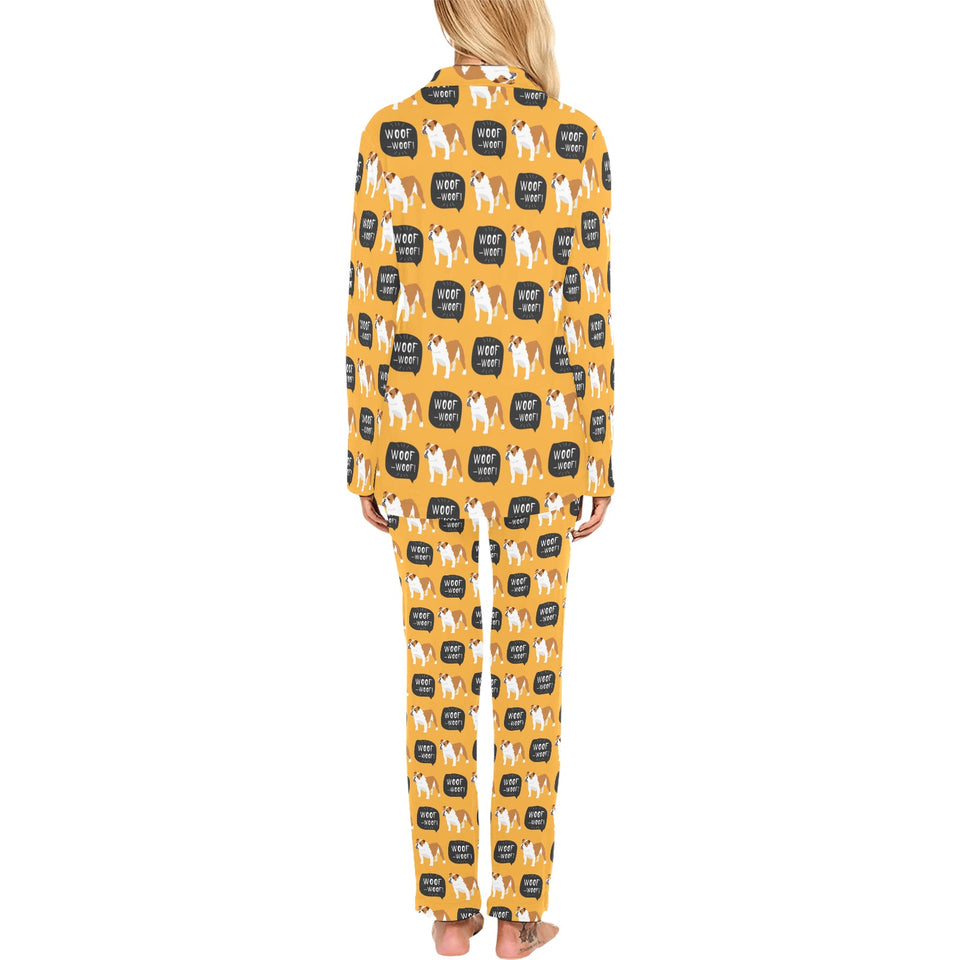 English Bulldog Pattern Print Design 04 Women's Long Pajama Set