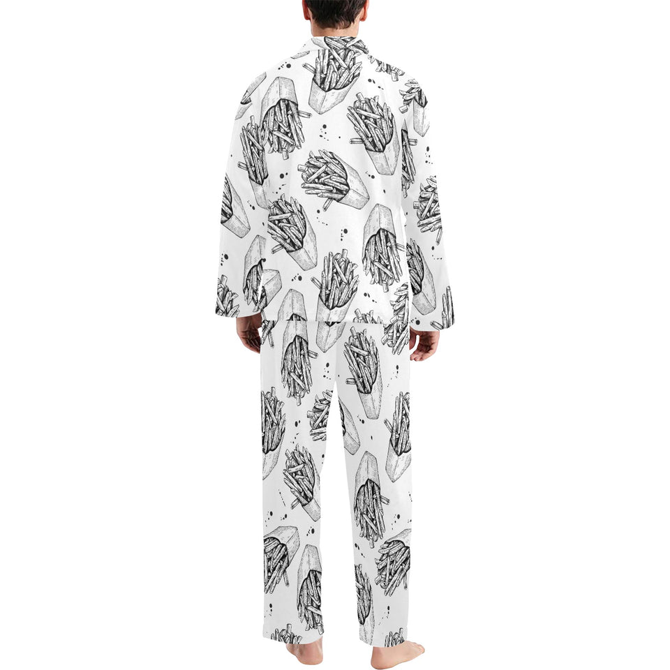 Hand drawn french fries pattern Men's Long Pajama Set