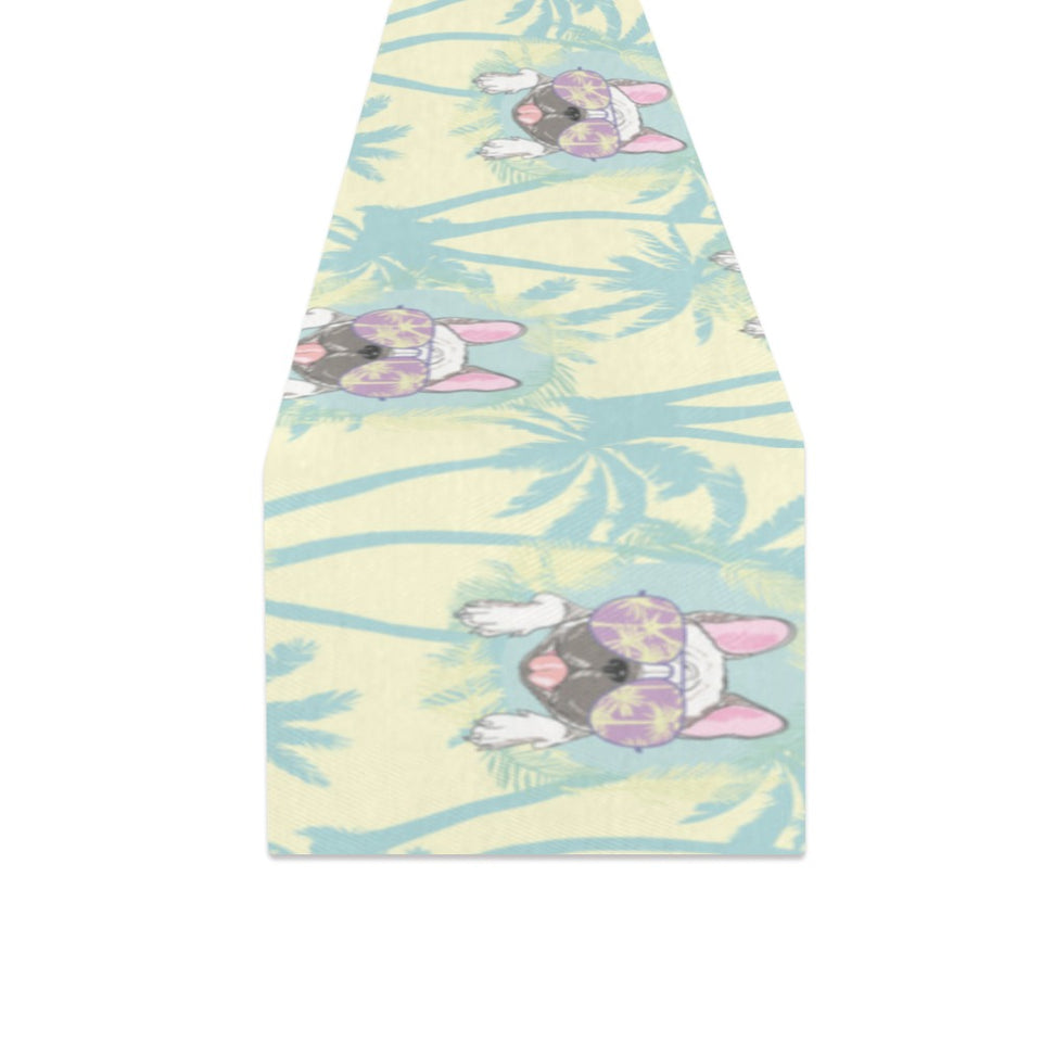 French bulldog hawaii blackground Table Runner