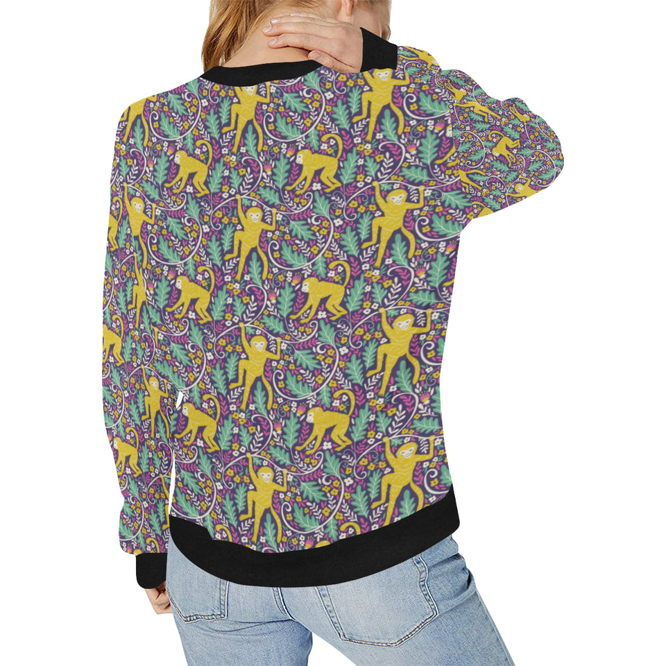 Cute yellow monkey leaves pattern Women's Crew Neck Sweatshirt