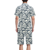 Sugar skull black white pattern Men's V-Neck Short Pajama Set