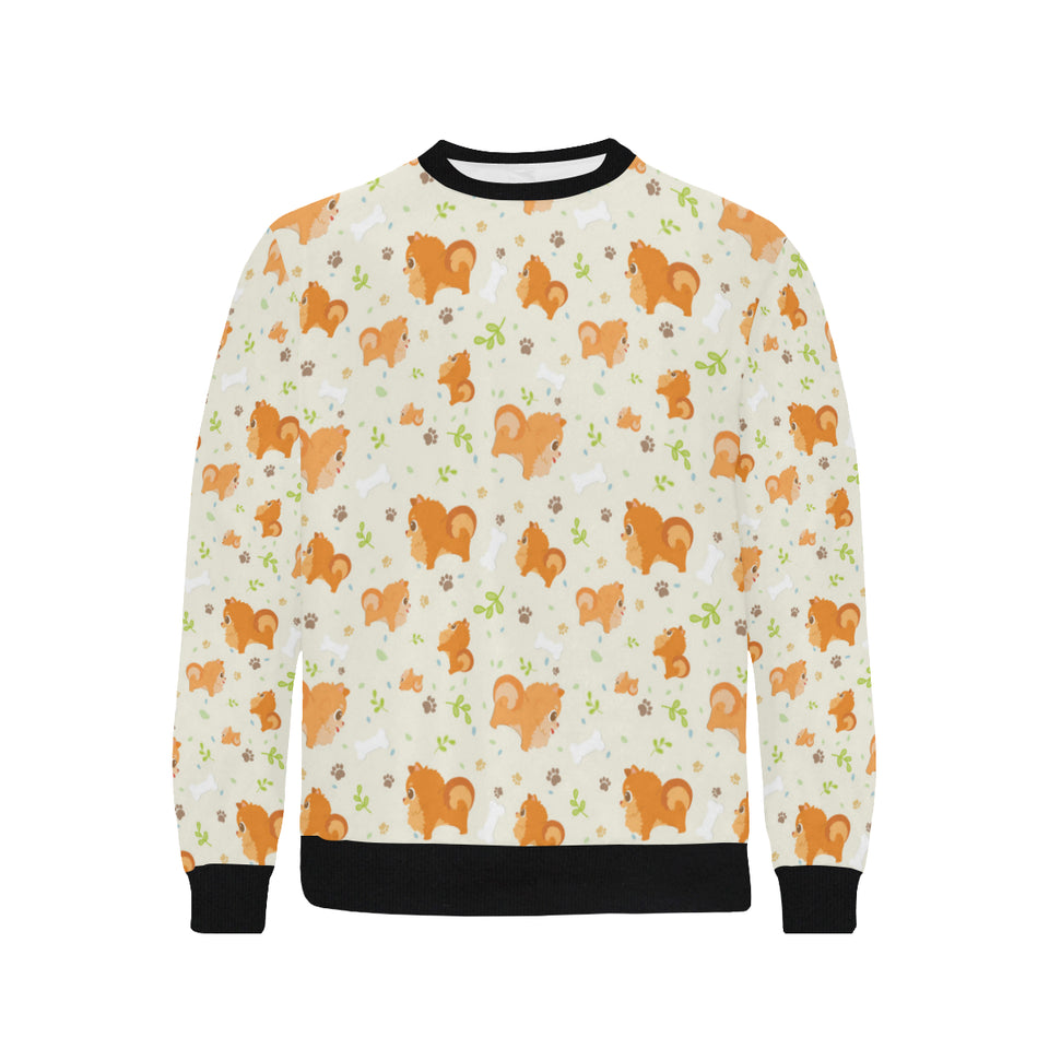 Cute brown pomeranian paw leave bone pattern Men's Crew Neck Sweatshirt