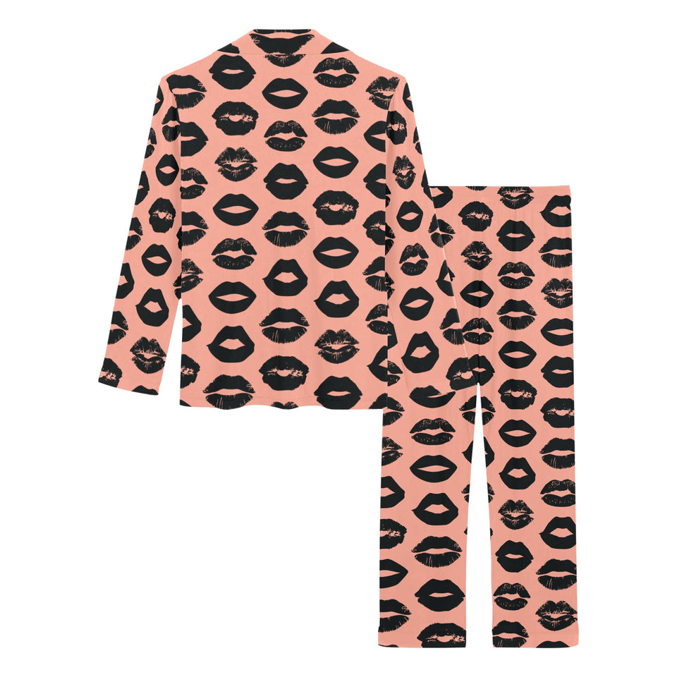 Lips Pattern Print Design 02 Women's Long Pajama Set