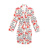 Red mushroom dot pattern Women's Long Sleeve Belted Night Robe