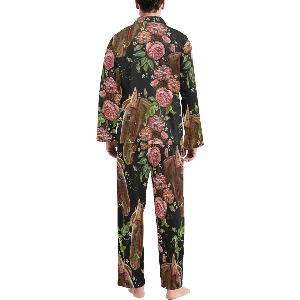 Horse head wild roses pattern Men's Long Pajama Set