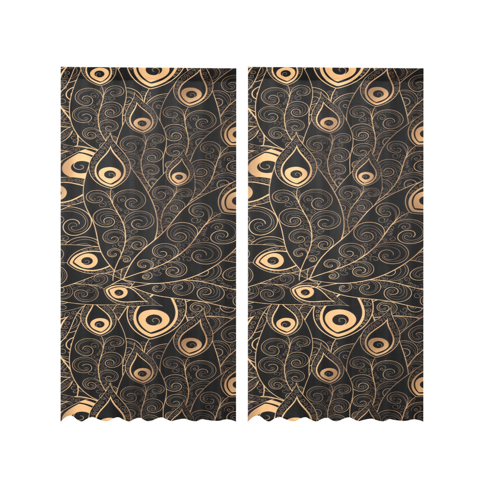 Gold peacock feather pattern Gauze Curtain