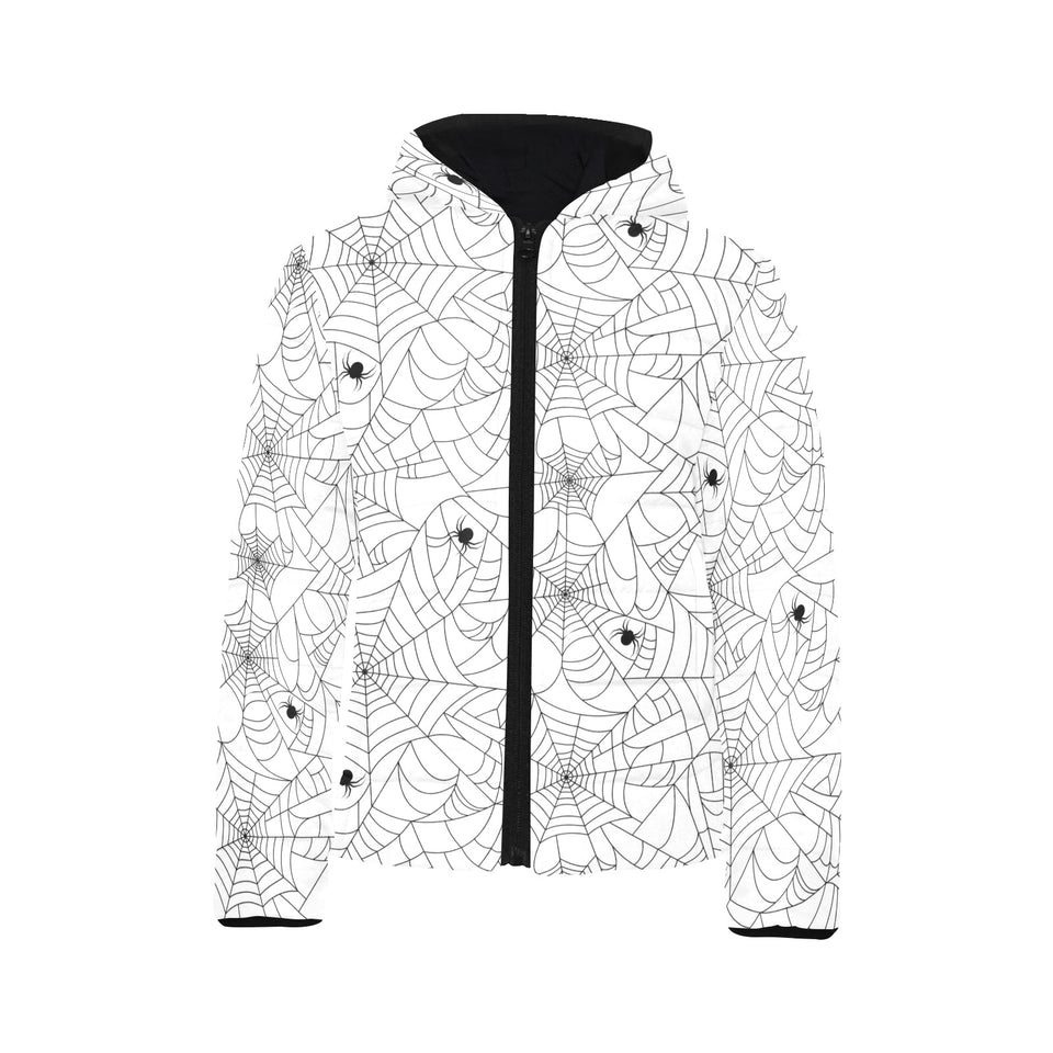 Spider web cobweb pattern white background Kids' Boys' Girls' Padded Hooded Jacket