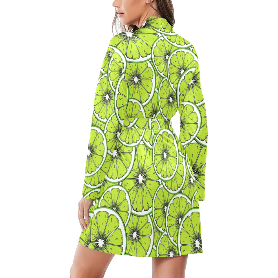 Slices of Lime design pattern Women's Long Sleeve Belted Night Robe