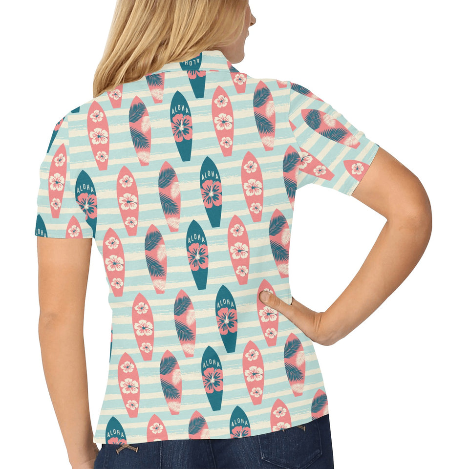 Surfboard Pattern Print Design 02 Women's All Over Print Polo Shirt