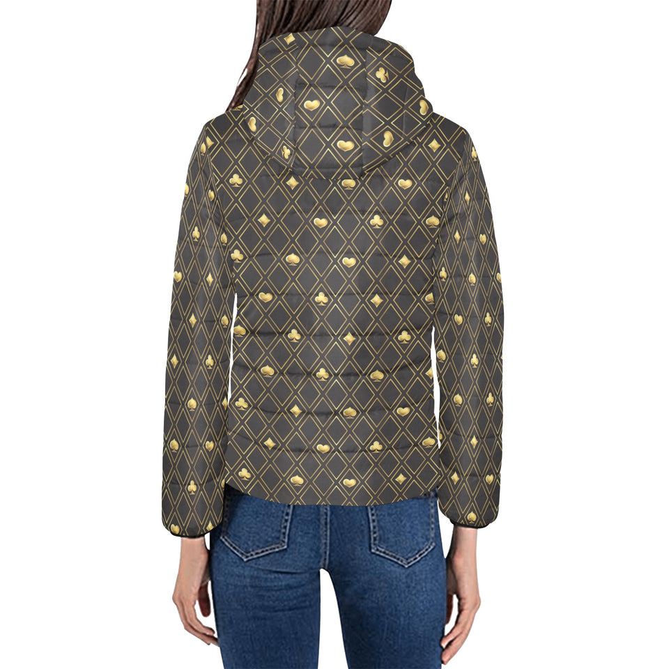 Casino Cards Suits Pattern Print Design 01 Women's Padded Hooded Jacket