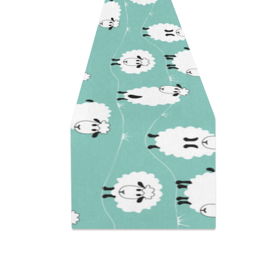 Cute sheep green background Table Runner
