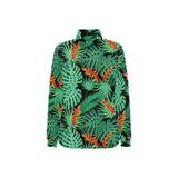 heliconia flower palm monstera leaves black backgr Women's Long Sleeve Polo Shirt